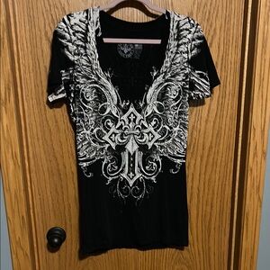 Affliction Black Fitted Short Sleeve Graphic Tee